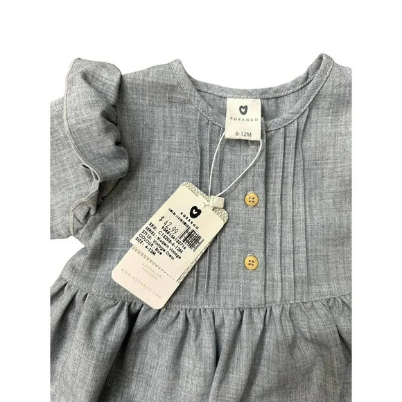 Korango Kid's Gray Button Up Fit & Flare Modern Vintage Dress Size 6-12 Month - Picture 4 of 7